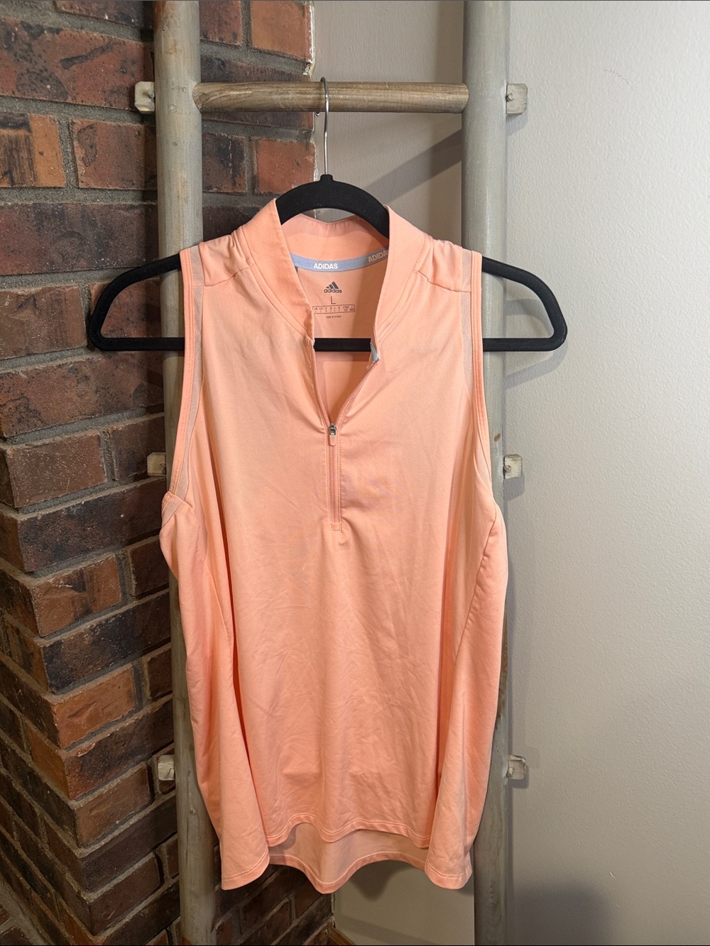 Adidas Women’s L Peach Quarter Zip Sleeveless Golf Tennis Tank Top